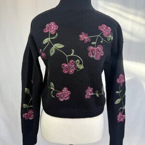 ALYA Black Embroidered Sweater – Size Small